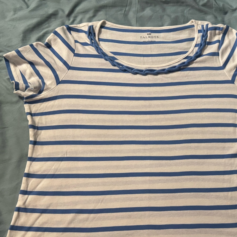 Talbots Striped Cotton Top in Blue and Cream